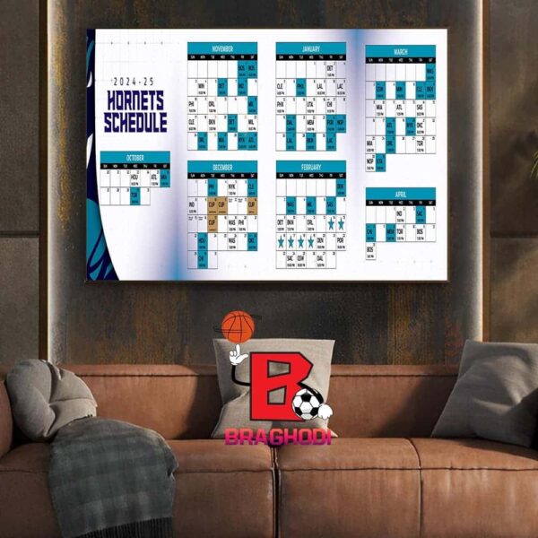 Charlotte Hornets Releases Official 2024-2025 NBA Regular Season Schedule Wall Decor Poster Canvas