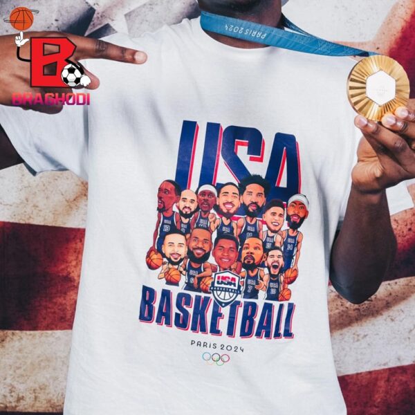 USA Men Basketball Team Chibi Bighead Artwork Paris 2024 With Gold Medal Classic T-Shirt